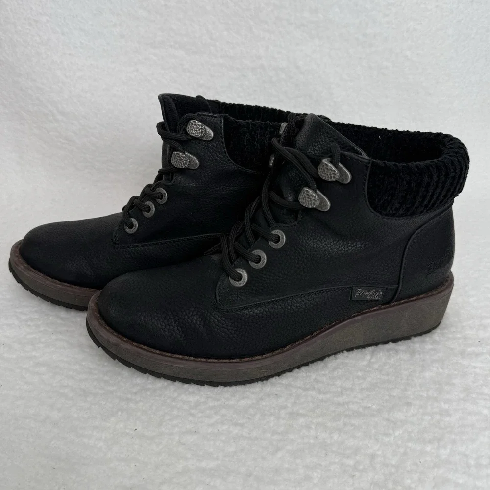 Blowfish Malibu Comet Lace‎ Up Ankle Bootie Knit Cuff Size 7.5 Black Gorpcore